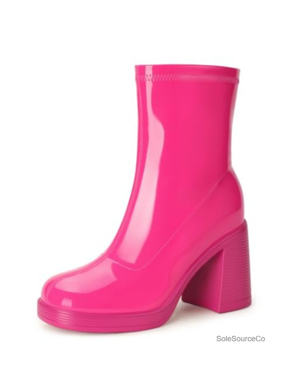 Platform Gogo Ankle Boots Chunky Heel Square Toe Side Zip Booties